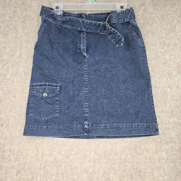 Talbots Dresses & Skirts - Talbots Womens Denim Mini Skirt Blue Size 8 Stretch Casual With Belt Cotton